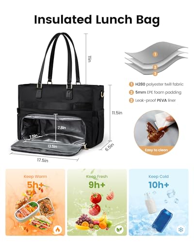 LOVEVOOK 15.6 Inch Laptop Tote Bag with Insulated Lunch Compartment, Black