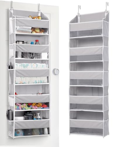 Grey Over Door Organizer with 5 Large & Mesh Pockets - 44 lbs Capacity, Kids Toys & Shoe Storage, 5 Layer Variation of THIS listing