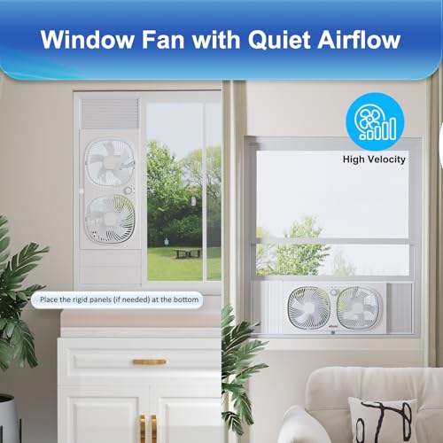 Adjustable Window Fan with 3 Speeds, 180°+90° Rotatable Heads, Reversible, Fits 21.65-33.27 Inch Windows - Home & Kitchen