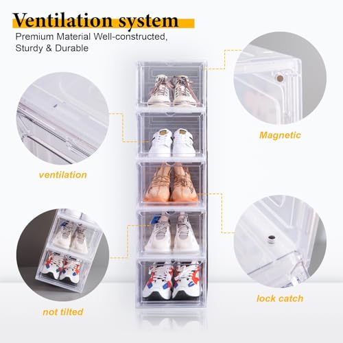 Attelite Stackable Clear Shoe Storage Boxes - Black, XL 6-Pack