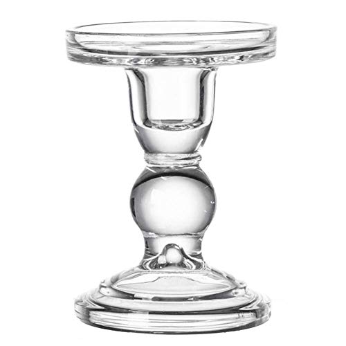 Teensery Glass Candle Holder Clear Pillar Candle Stand Candlestick for Home Wedding Party Decoration (Height 3.5")
