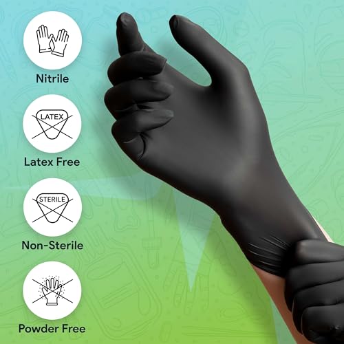 Black Nitrile Exam Gloves Large Case of 1000 - Latex-Free, Powder-Free, Textured Grip, Medical Grade, Disposable for Food & Lab Use - Click-Medical