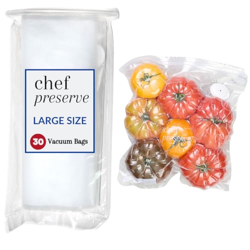 Chef Preserve Reusable BPA-Free Vacuum Sealer Bags 30 Large (12x13 in) for Food Storage, Freezer, Microwave, Odor & Leak-Proof