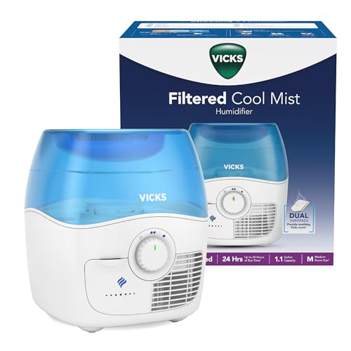 Vicks Filtered Cool Mist Humidifier for Medium Rooms - 1.1 Gallon Tank, Blue/White
