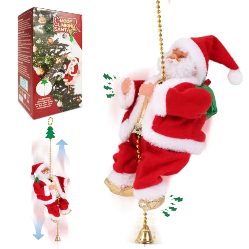 Gfilay Animated Santa Climbing Rope Christmas Decoration with Music & Lights
