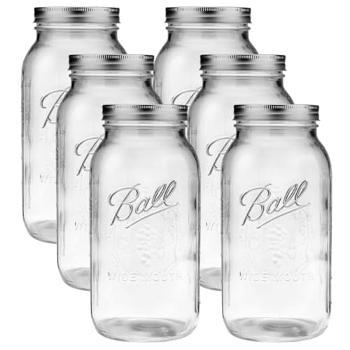 64oz Wide Mouth Mason Jars with Airtight Lids & Bands - Pack of 6