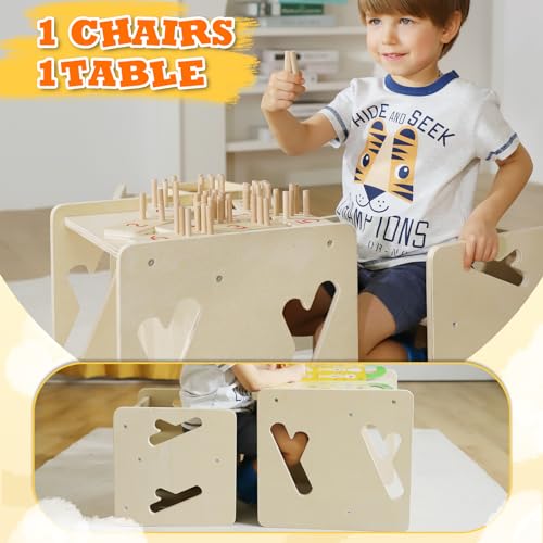 Toddler Montessori Weaning Table and Chair Set with 1 Chair & 1 Table - Solid Wood Kids Furniture