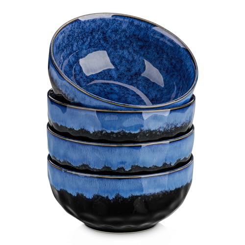 5.8 Inch Navy Blue Starry Ceramic Soup Bowl - Set of 4, Microwave & Dishwasher Safe