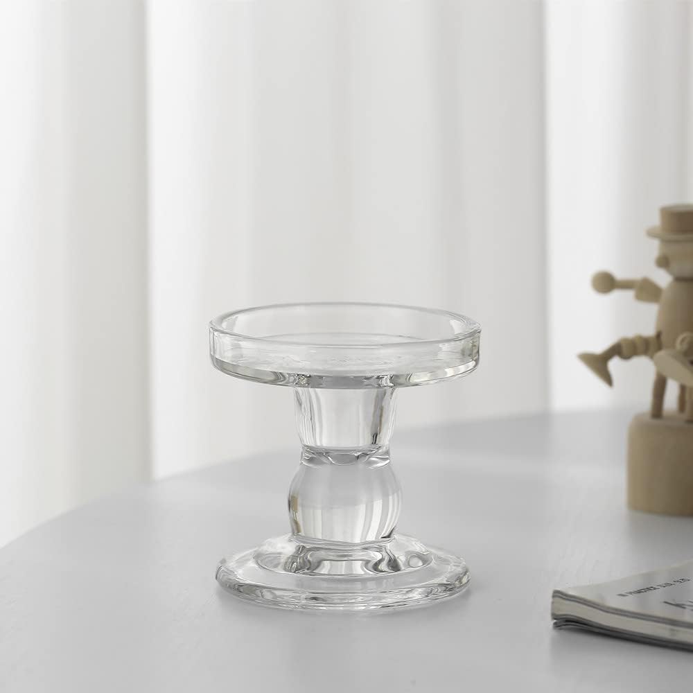 Skiennix Crystal Glass Candle Holders - Elegant Clear Pillar Taper Design for Weddings & Events | Small Size