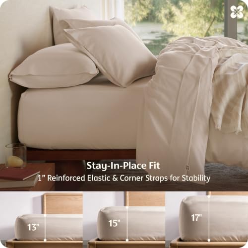 Linen Queen Size Organic Cotton Sheets - GOTS Certified, 300 TC, Soft & Breathable