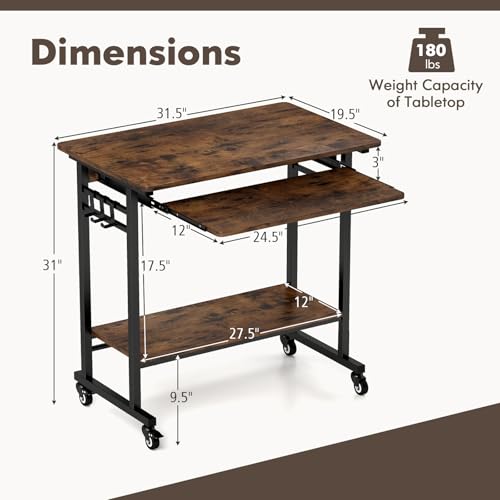 Tangkula Rolling Computer Desk Cart with Keyboard Tray, Mobile