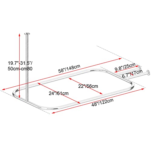 Sikaiqi Square Aluminum Shower Curtain Rod 58.3x24 Inches Rustproof Heavy Duty for Clawfoot & Freestanding Tubs