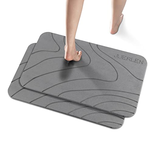 JUERLEN 2 Pack Diatomaceous Earth Shower Mats Grey 24x16 Inch NonSlip Fast-Drying