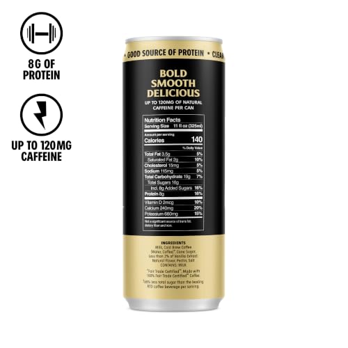 Death Wish Coffee Vanilla Cold Brew Latte 12 Pack - Fair Trade Colombian Coffee, Ready-to-Drink
