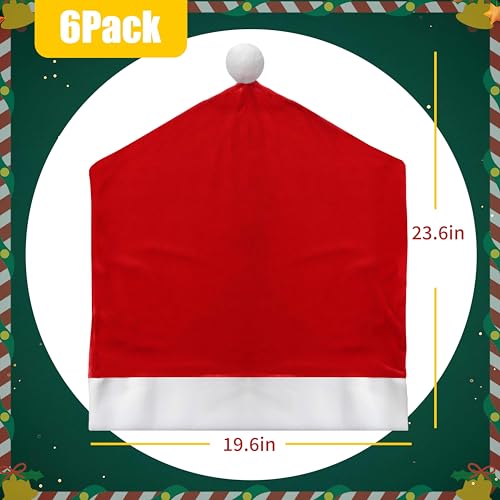 6Pcs Christmas Chair Covers 19.6 x 23.6 in Santa Hat Style for Indoor Dining - YILEGSYO