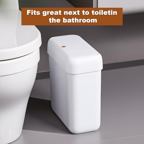Funest 2 Pack Slim Bathroom Trash Cans with Lid - 3 Gal & 2.7 Gal Waste Bins for Small Spaces, RV, Office, White