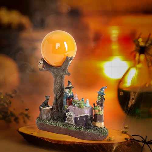 Halloween Village Accessories Decor Halloween Witch Statue for Holiday Decorations Witch and Black Cat Dead Tree Figurine for Shelf Bookshelf Table Home Party