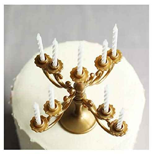 Mini Plastic Candle Holder Stand with 9Pcs Candelabra Taper Beautiful Vintage Candlestick Cake Topper Desk Ornament for Christmas Wedding Event Birthday Party Candelabra Gold Height 14cm