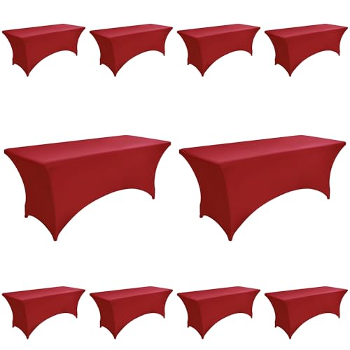 ZarzaaSik 10-Pack 4ft Spandex Table Covers for Rectangular Folding Tables - Wrinkle Resistant Stretch Tight Table Cloths - Fitted Table Protector for Parties, Trade Shows, Banquet, and Wedding