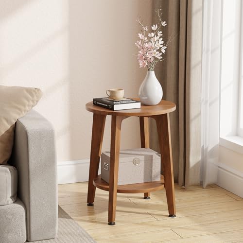 Small Rustic Walnut Side Table with Tapered Legs - 15.75"D x 20.3"H, Compact End Nightstand