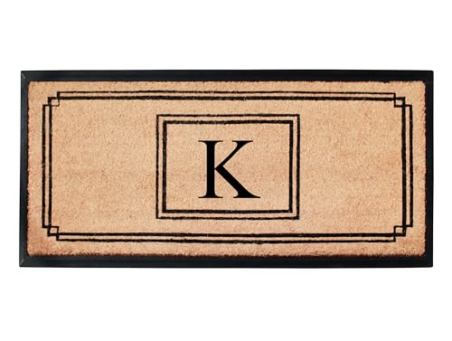Monogrammed Coir Doormat Outdoor Entrance - Heavy Duty, Low Profile, Anti-Shed, Easy to Clean - Variation K