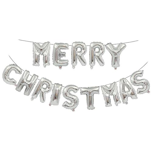Dzrige 16in Merry Christmas Banner Balloons - Silver Foil Letters Kit for Xmas Party