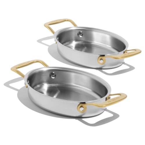 Stainless Steel Oval Gratin Dish Set - Oven Safe Up to 750°F, 2-Piece
