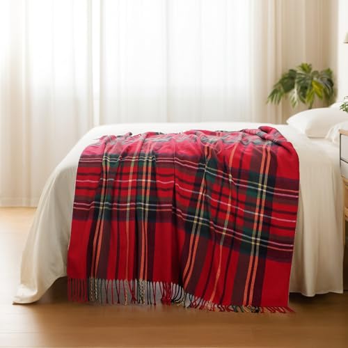 Christmas Red Plaid Throw Blanket for Couch & Bed - 50x60 inches, Soft & Cozy, Battilo Holiday Decor