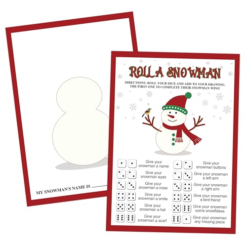 QSLCU Christmas Roll a Snowman Dice Game 02, Festive Family Party Activity, Winter Holiday Gift, 25 Cards