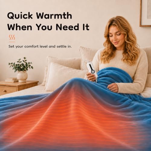 Electric Heated Blanket Full Size 72x84 Teal Flannel with 4 Heat Settings & Timer - Overheat Safe, Machine Washable, ETL Certified - Variation 02-teal
