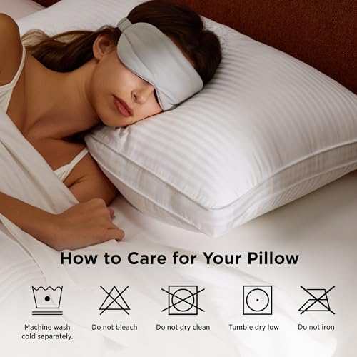 Bedsure Queen Size Hotel Pillow Set of 2 - White, 100% Cotton Shell, Supportive & Fluffy
