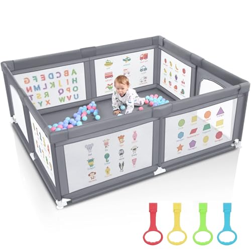 Voovc Dark Grey Baby Playpen 71x60 Inch Safety Gate for Toddlers