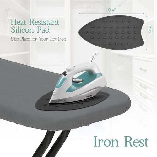 Full Size Ironing Board 54x14 Inches with Adjustable Height & Heat-Reflective Padding - Gray, Space-Saving Design