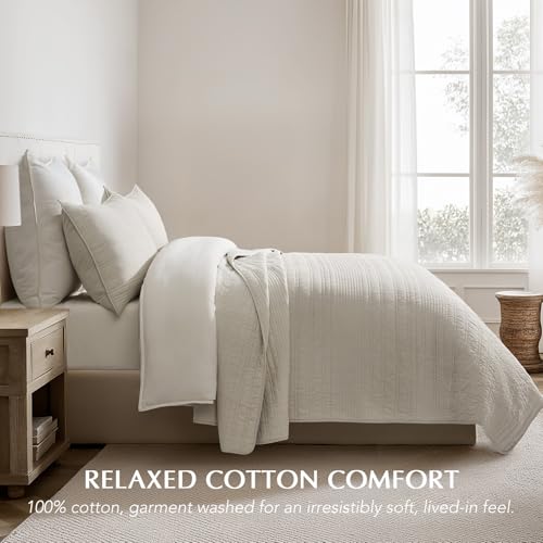 King Size Cotton Quilt Set Birch - Modern Lines Design, 100% Soft Breathable Bedding
