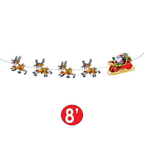 Santa and Reindeer Holiday Streamer - 8 Feet Christmas Decoration for Mantel Wall & Party