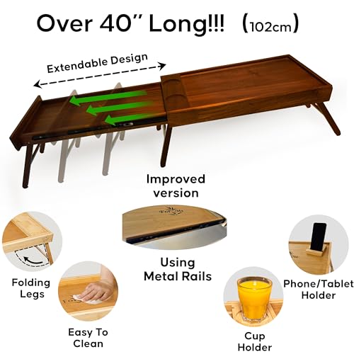Acacia Wood Breakfast Bed Tray for Two - Couples Food & Drink Serving Table