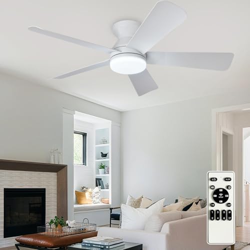 White 42 Inch Ceiling Fan with Lights Remote Control Low Profile Flush Mount