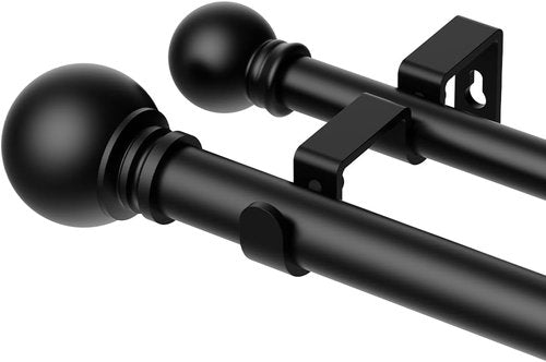 GXOACKJ Double Curtain Rods - Adjustable 36 to 90 Inch Heavy-Duty Drapery Rods with Round Finials | Black
