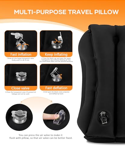 Black Heart-Shaped Inflatable Travel Pillow with Eye Mask & Earplugs - Medium