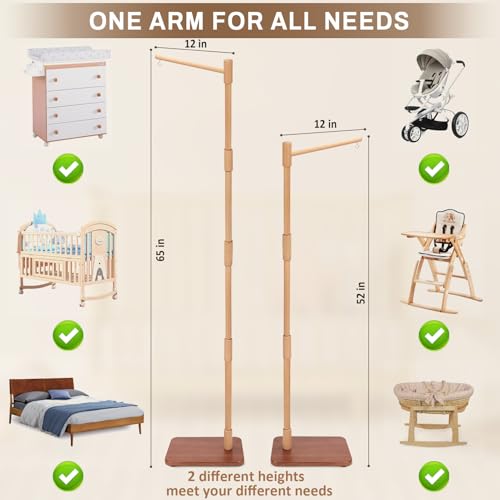 165cm Floor-Standing Baby Mobile Arm with Music Box - Beech Wood Nursery Decor