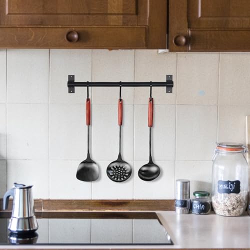 FJNATINH 3-Piece Black Stainless Steel Wok Spatula and Ladle Set, 17-inch Kitchen Utensils