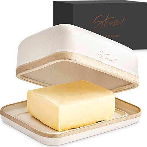 Large White Ceramic Butter Dish with Lid - 4.9 x 6.9 in, Dishwasher Safe