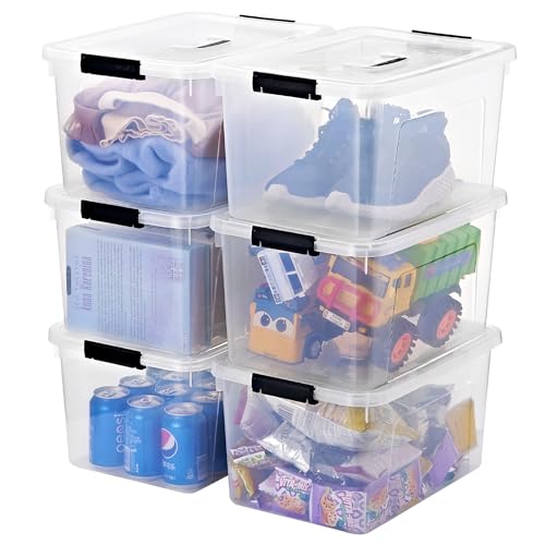 JUJIAJIA 19 Quart Clear Plastic Storage Bins with Lids - 6 Pack, Stackable, Handle