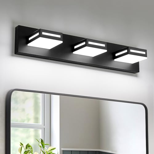 LED Bathroom Vanity Light Fixtures - 24-inch 3-Light Matte Black, Rotatable