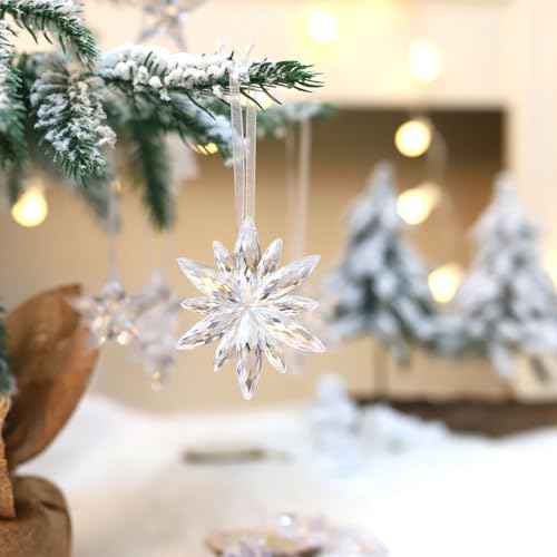 6 Pcs Acrylic Snowflake Ornaments Transparent Crystal Snowflake Christmas Tree Ornaments Pendant, for Christmas Winter Theme Party DIY Decoration, 2.5Inches
