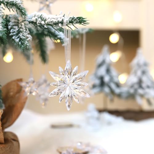 6 Pcs Acrylic Snowflake Christmas Ornaments - Transparent Holiday Tree Decorations