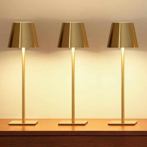 Brushed Gold 3-Pack Cordless Table Lamps with Touch Control & Dimming