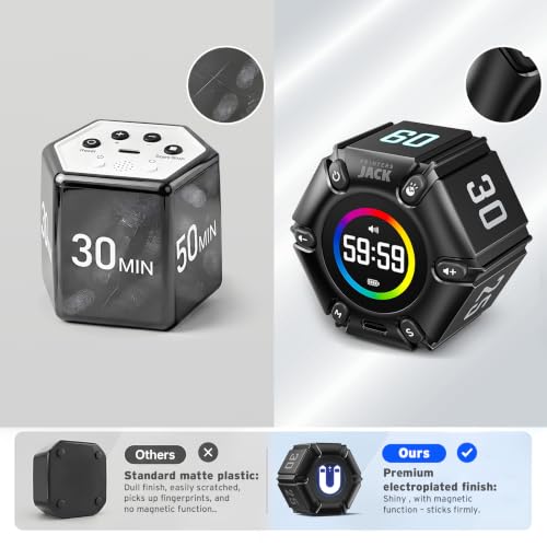 Black Digital Pomodoro Timer 3/5/10/25/30/60 Min Preset Silent Alarm