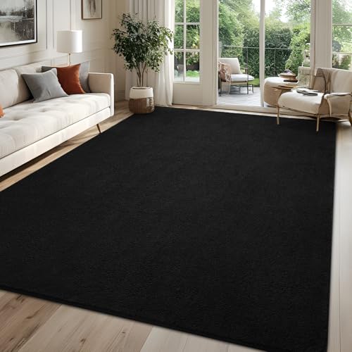 FALARK 7x10 Black Modern Minimalist Area Rug with Memory Foam Non-Slip Backing