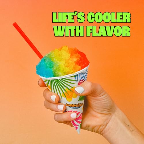 Hawaiian Shaved Ice Machine Kit - 3 Flavors, 25 Cups, Straws & Molds - 3 Flavor Party Pack